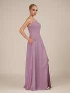 KissDress-Jovienne Wisteria Sheath Scoop Neck Chiffon Long Bridesmaid Dress with Slit