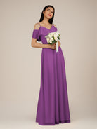 KissDress-Junessa Amethyst A Line Off the Shoulder Chiffon Long Bridesmaid Dress with Ruffles