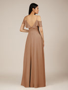 KissDress-Junessa Bronzer A Line Off the Shoulder Chiffon Long Bridesmaid Dress with Ruffles