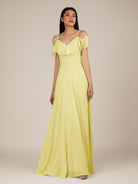 KissDress-Junessa Buttercup A Line Off the Shoulder Chiffon Long Bridesmaid Dress with Ruffles