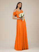 KissDress-Junessa Cinnamon A Line Off the Shoulder Chiffon Long Bridesmaid Dress with Ruffles