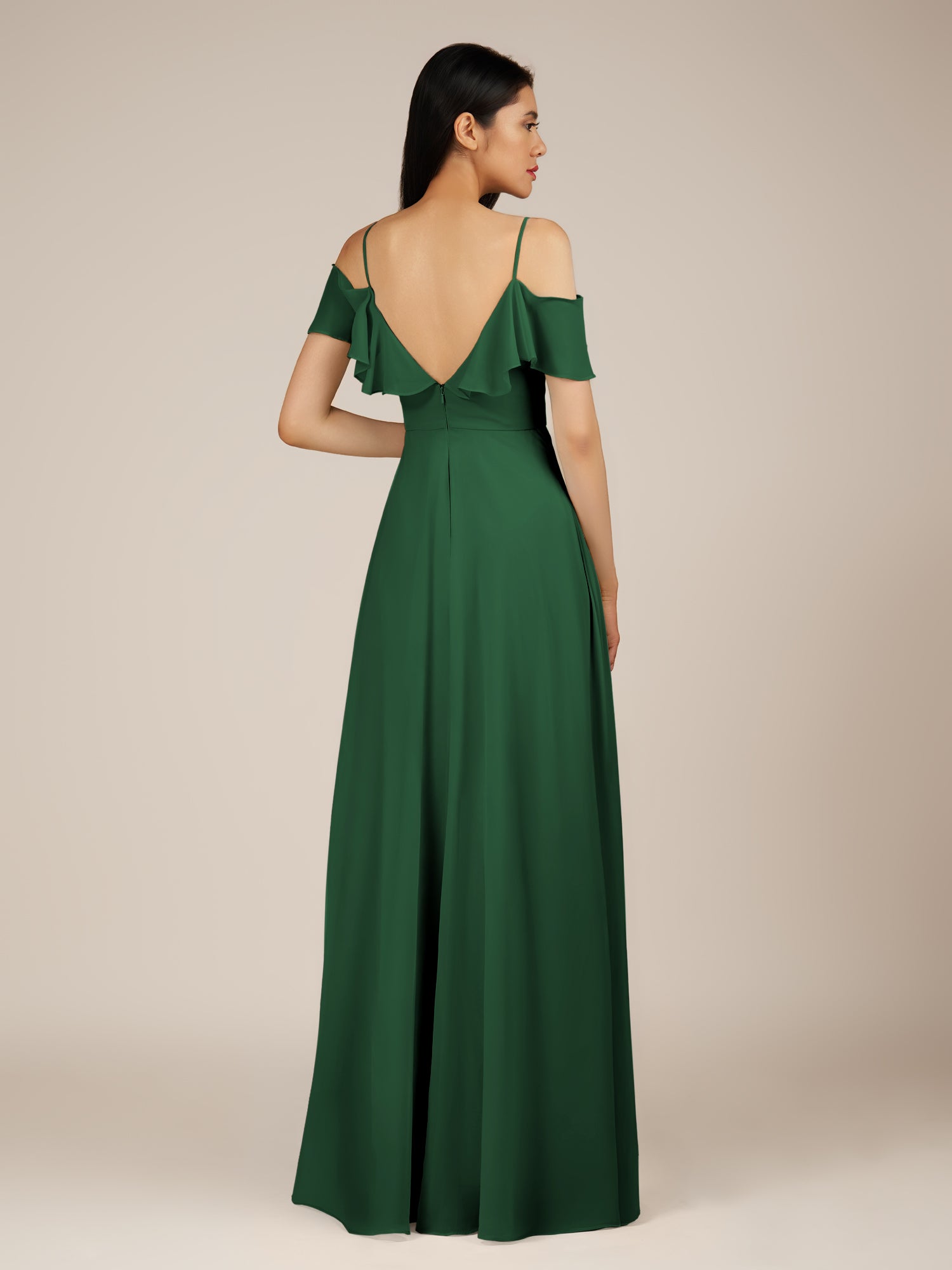 KissDress-Junessa Dark Green A Line Off the Shoulder Chiffon Long Bridesmaid Dress with Ruffles