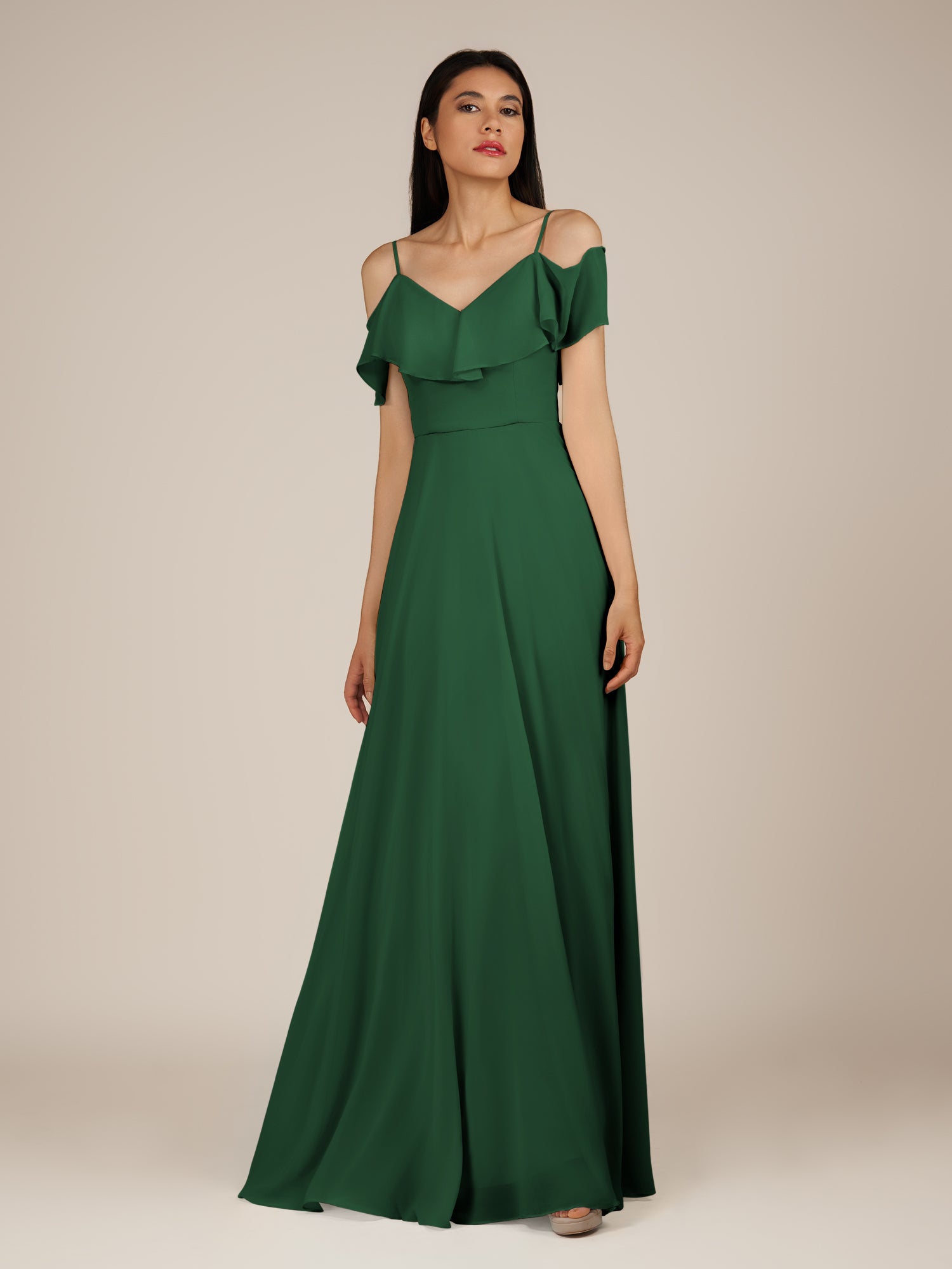 KissDress-Junessa Dark Green A Line Off the Shoulder Chiffon Long Bridesmaid Dress with Ruffles