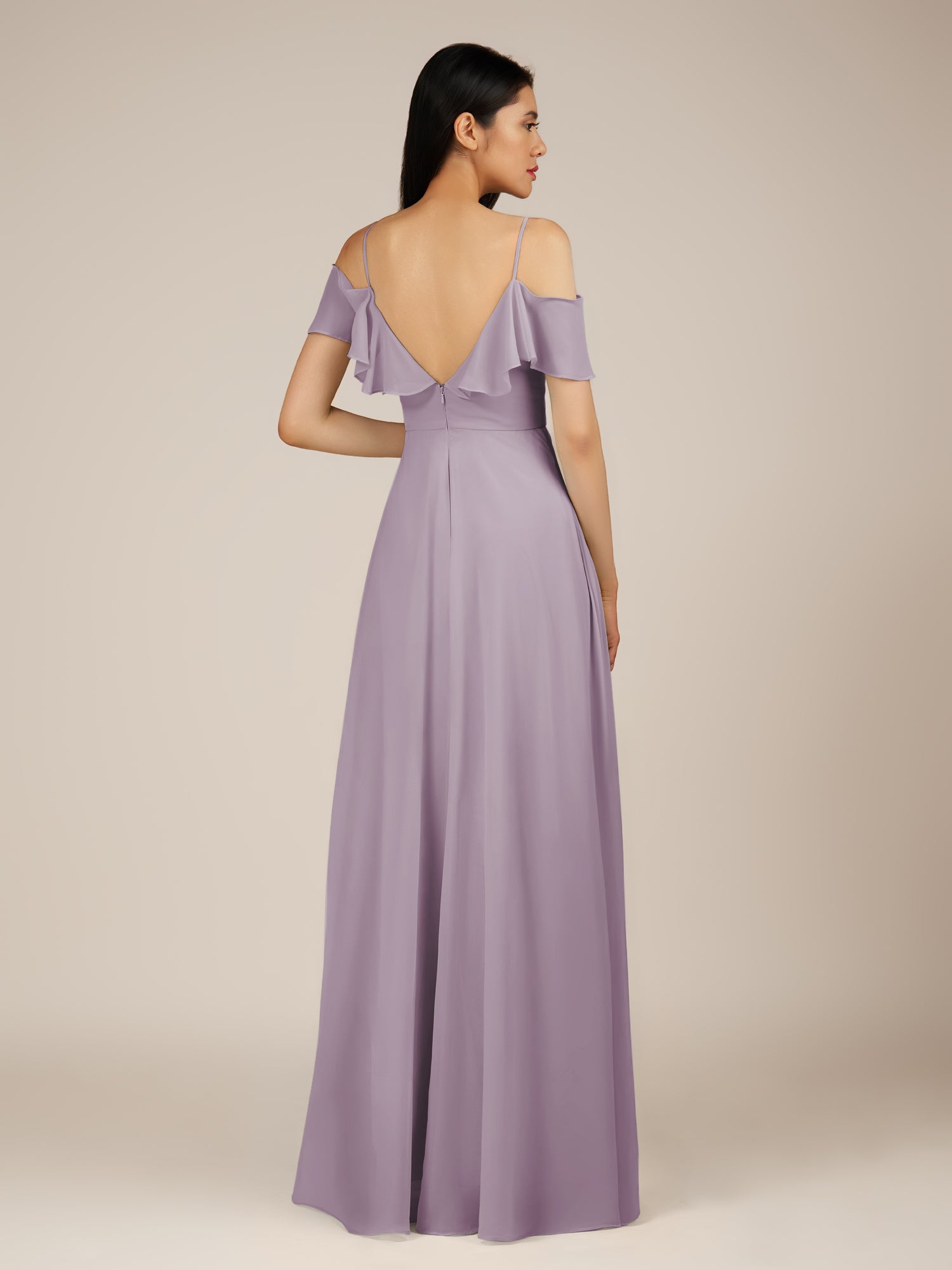 KissDress-Junessa Dusk A Line Off the Shoulder Chiffon Long Bridesmaid Dress with Ruffles