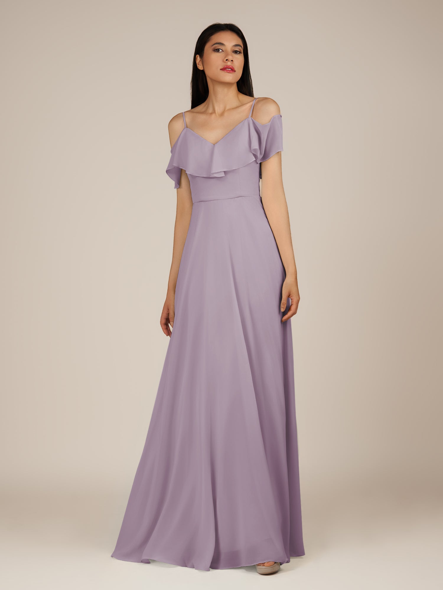 KissDress-Junessa Dusk A Line Off the Shoulder Chiffon Long Bridesmaid Dress with Ruffles