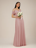 KissDress-Junessa Dusty Rose A Line Off the Shoulder Chiffon Long Bridesmaid Dress with Ruffles