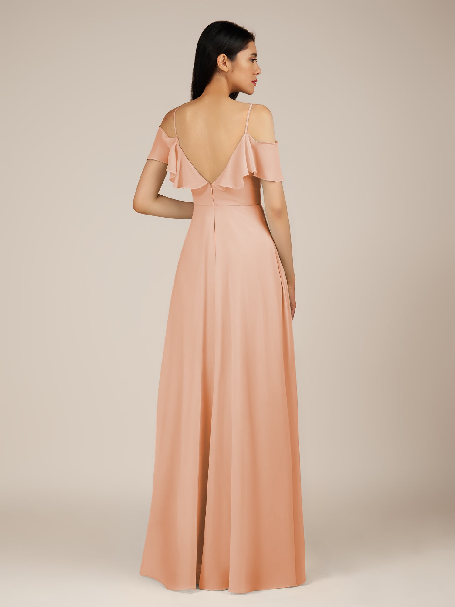 KissDress-Junessa English Rose A Line Off the Shoulder Chiffon Long Bridesmaid Dress with Ruffles