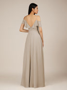 KissDress-Junessa Frost A Line Off the Shoulder Chiffon Long Bridesmaid Dress with Ruffles