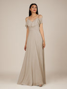 KissDress-Junessa Frost A Line Off the Shoulder Chiffon Long Bridesmaid Dress with Ruffles