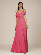 KissDress-Junessa Fuchsia A Line Off the Shoulder Chiffon Long Bridesmaid Dress with Ruffles