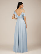 KissDress-Junessa Ice A Line Off the Shoulder Chiffon Long Bridesmaid Dress with Ruffles