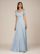 KissDress-Junessa Ice A Line Off the Shoulder Chiffon Long Bridesmaid Dress with Ruffles
