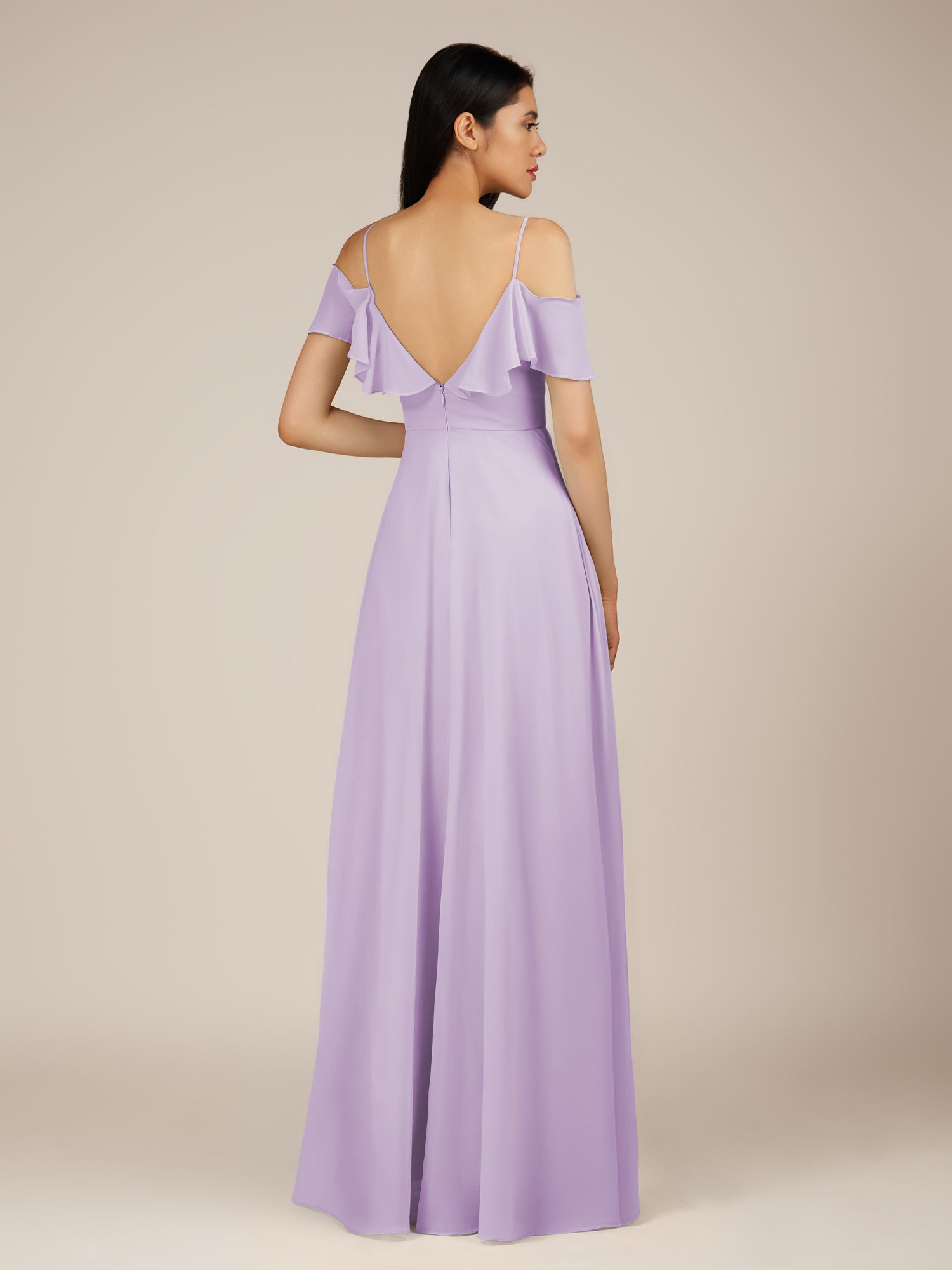 KissDress-Junessa Lavender A Line Off the Shoulder Chiffon Long Bridesmaid Dress with Ruffles