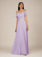 KissDress-Junessa Lavender A Line Off the Shoulder Chiffon Long Bridesmaid Dress with Ruffles