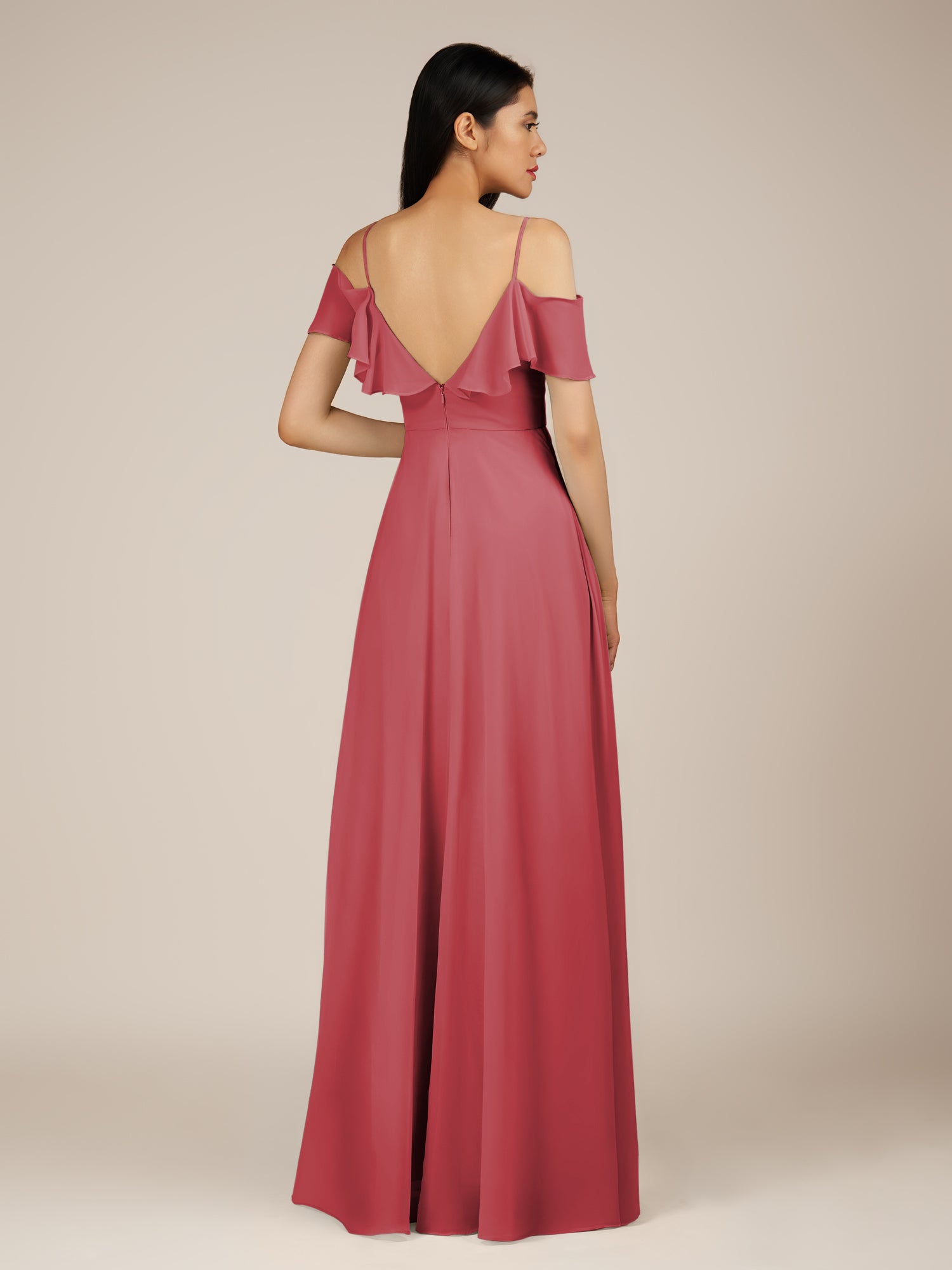 KissDress-Junessa Merlot A Line Off the Shoulder Chiffon Long Bridesmaid Dress with Ruffles