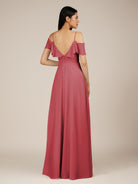 KissDress-Junessa Merlot A Line Off the Shoulder Chiffon Long Bridesmaid Dress with Ruffles