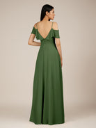 KissDress-Junessa Moss A Line Off the Shoulder Chiffon Long Bridesmaid Dress with Ruffles