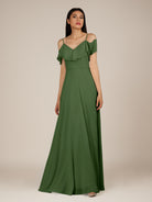 KissDress-Junessa Moss A Line Off the Shoulder Chiffon Long Bridesmaid Dress with Ruffles