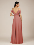 KissDress-Junessa Mulberry A Line Off the Shoulder Chiffon Long Bridesmaid Dress with Ruffles