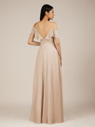 KissDress-Junessa Pale Blush A Line Off the Shoulder Chiffon Long Bridesmaid Dress with Ruffles