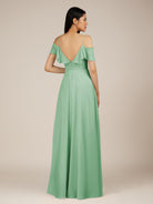 KissDress-Junessa Pale Pistachio A Line Off the Shoulder Chiffon Long Bridesmaid Dress with Ruffles