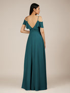 KissDress-Junessa Pine A Line Off the Shoulder Chiffon Long Bridesmaid Dress with Ruffles