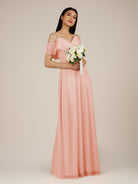 KissDress-Junessa Rose Petal A Line Off the Shoulder Chiffon Long Bridesmaid Dress with Ruffles