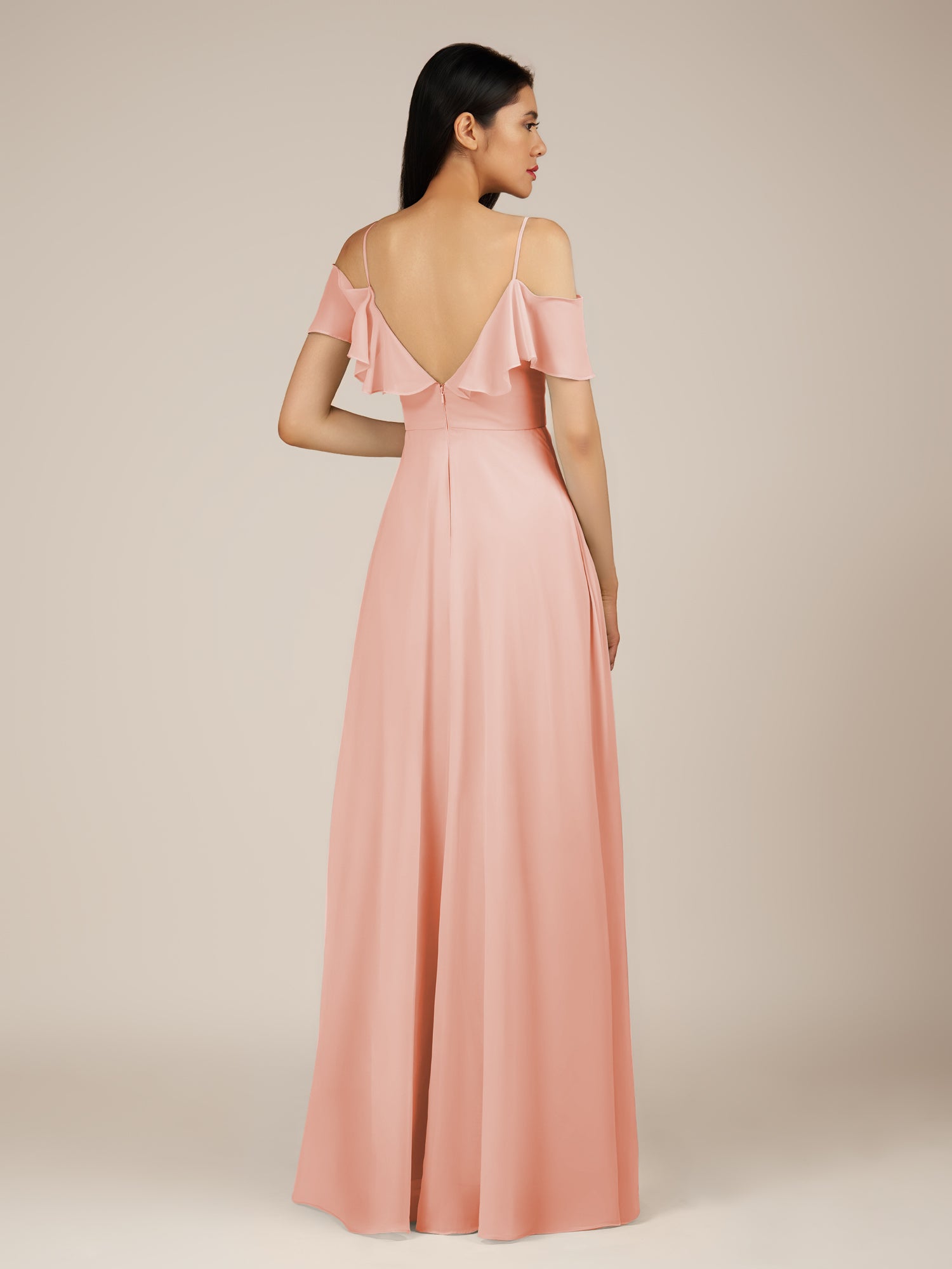 KissDress-Junessa Rose Petal A Line Off the Shoulder Chiffon Long Bridesmaid Dress with Ruffles