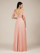 KissDress-Junessa Rose Petal A Line Off the Shoulder Chiffon Long Bridesmaid Dress with Ruffles