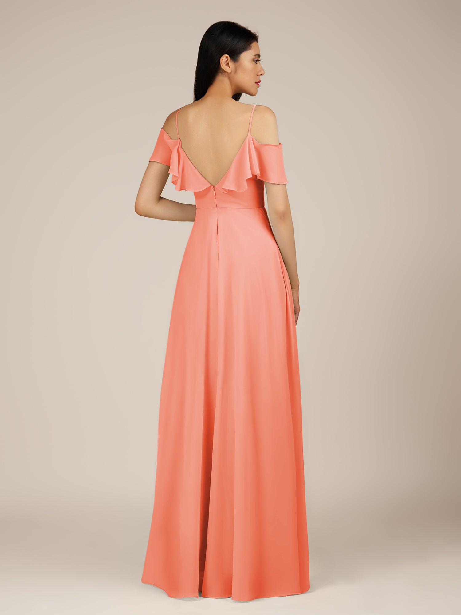 KissDress-Junessa Rosette A Line Off the Shoulder Chiffon Long Bridesmaid Dress with Ruffles
