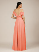 KissDress-Junessa Rosette A Line Off the Shoulder Chiffon Long Bridesmaid Dress with Ruffles
