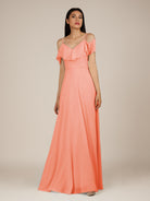 KissDress-Junessa Rosette A Line Off the Shoulder Chiffon Long Bridesmaid Dress with Ruffles