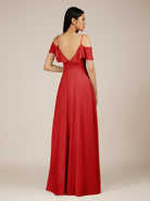 KissDress-Junessa Ruby Red A Line Off the Shoulder Chiffon Long Bridesmaid Dress with Ruffles