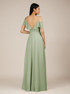 KissDress-Junessa Sage A Line Off the Shoulder Chiffon Long Bridesmaid Dress with Ruffles