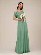 KissDress-Junessa Sea Glass A Line Off the Shoulder Chiffon Long Bridesmaid Dress with Ruffles