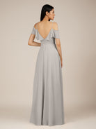 KissDress-Junessa Silver A Line Off the Shoulder Chiffon Long Bridesmaid Dress with Ruffles
