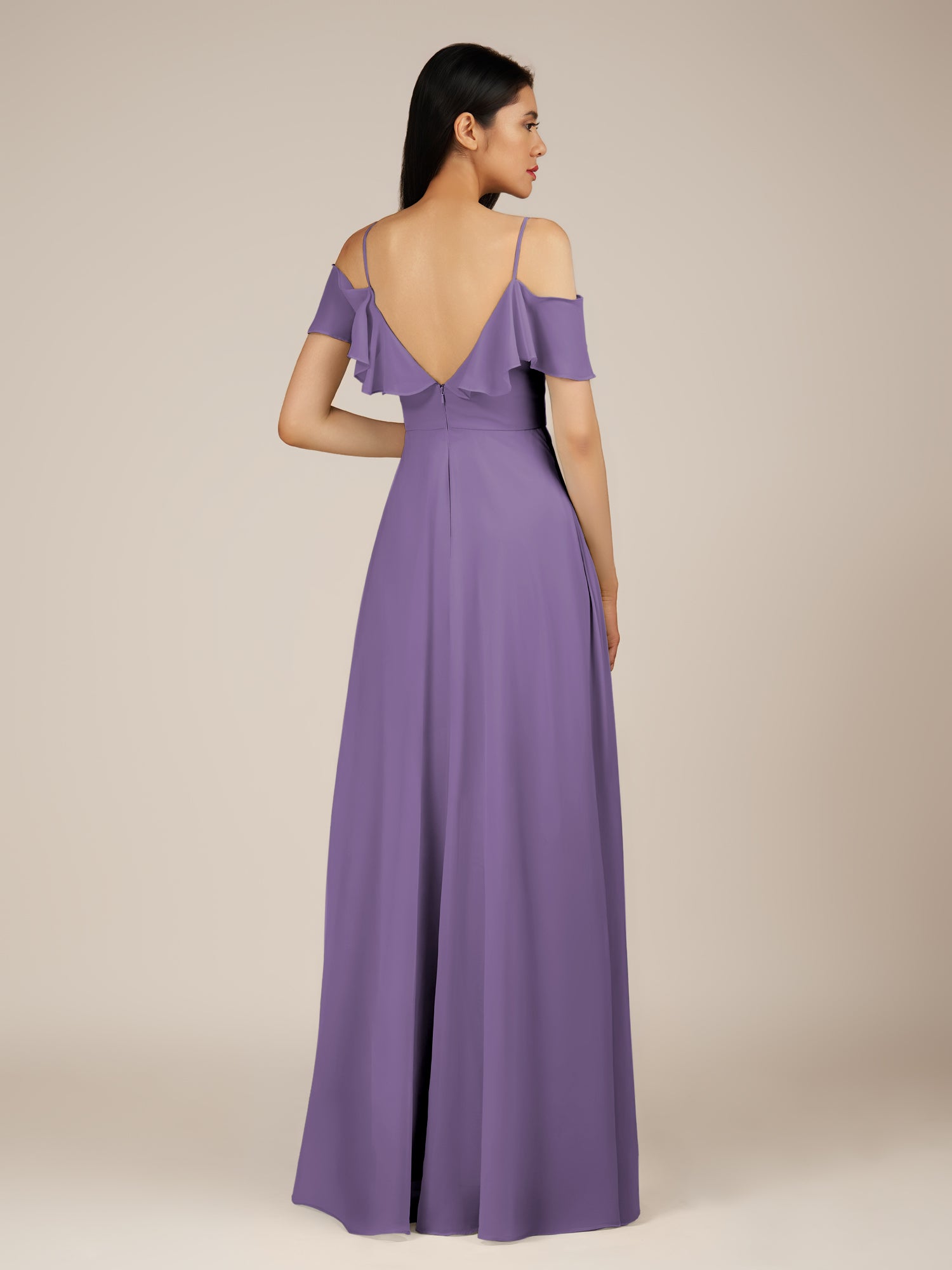 KissDress-Junessa Tahiti A Line Off the Shoulder Chiffon Long Bridesmaid Dress with Ruffles