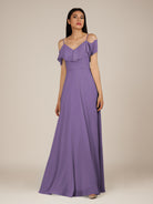 KissDress-Junessa Tahiti A Line Off the Shoulder Chiffon Long Bridesmaid Dress with Ruffles