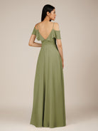 KissDress-Junessa Thyme A Line Off the Shoulder Chiffon Long Bridesmaid Dress with Ruffles