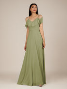 KissDress-Junessa Thyme A Line Off the Shoulder Chiffon Long Bridesmaid Dress with Ruffles