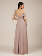 KissDress-Junessa Toffee A Line Off the Shoulder Chiffon Long Bridesmaid Dress with Ruffles