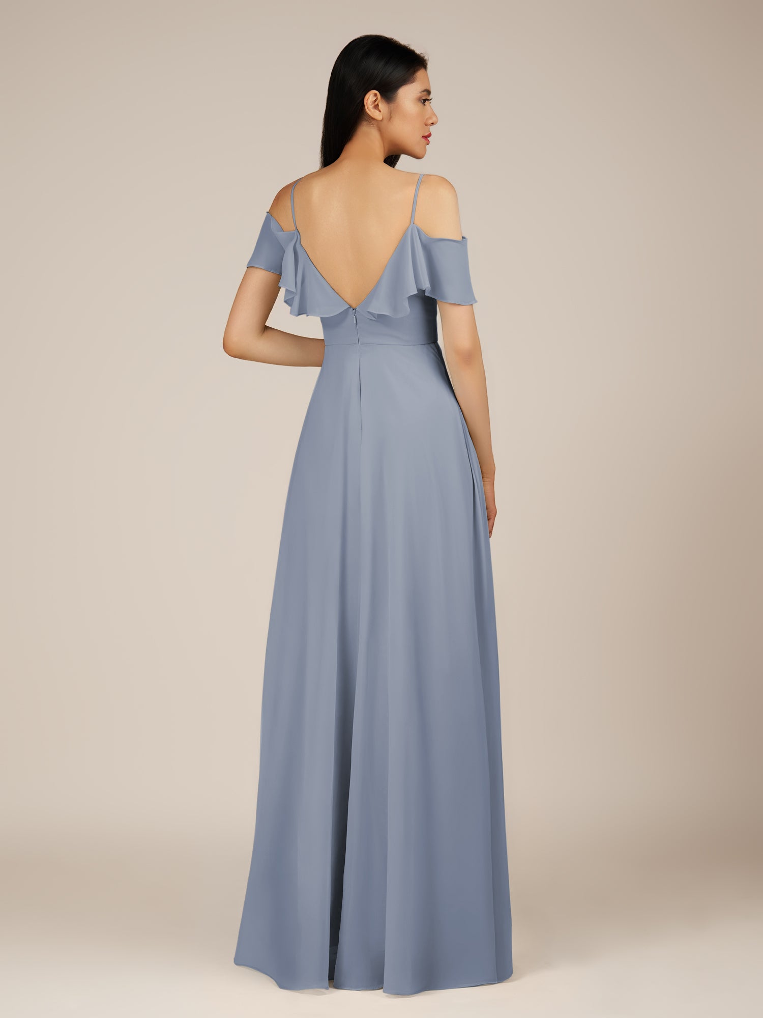KissDress-Junessa Twilight A Line Off the Shoulder Chiffon Long Bridesmaid Dress with Ruffles