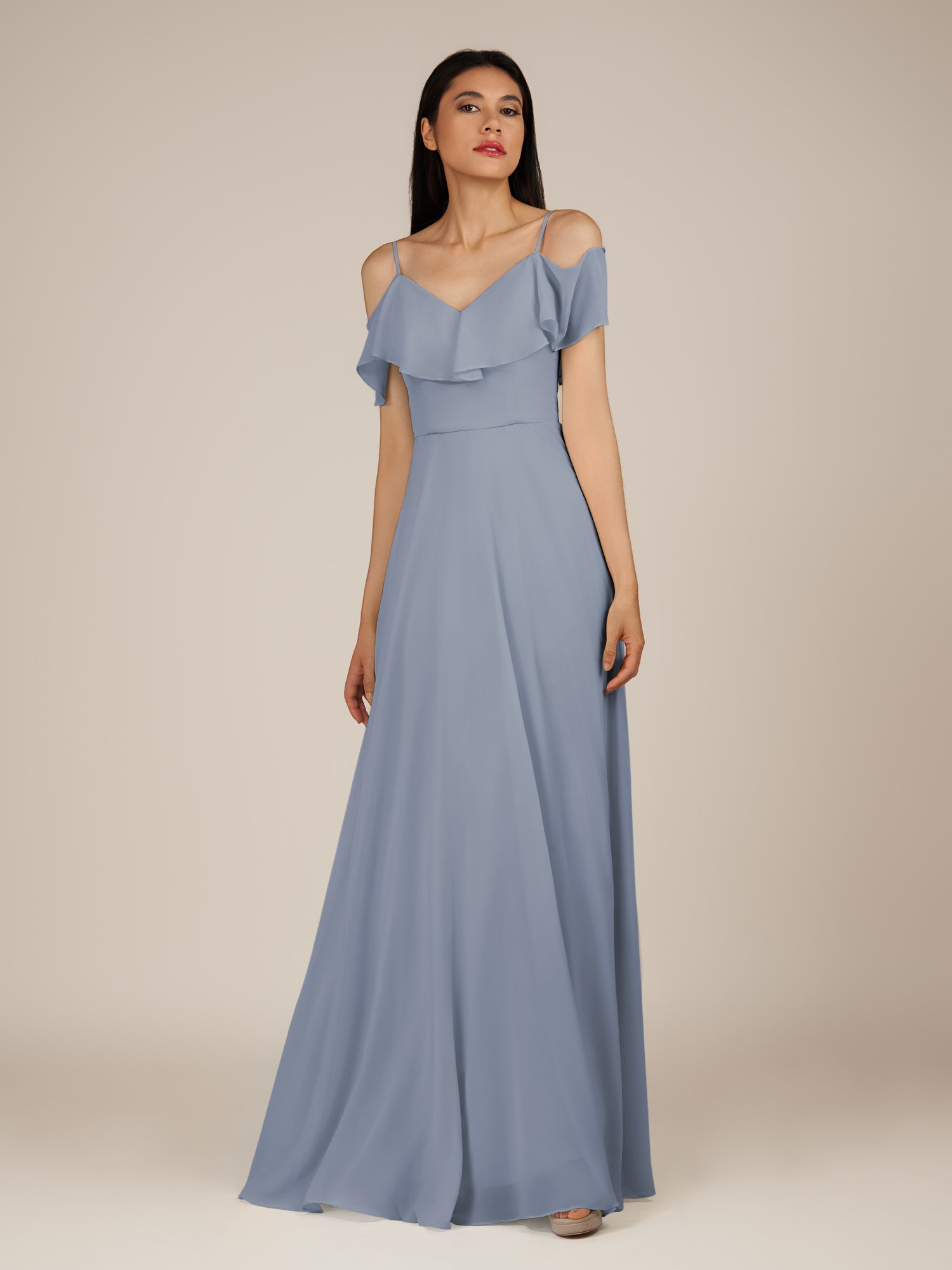 KissDress-Junessa Twilight A Line Off the Shoulder Chiffon Long Bridesmaid Dress with Ruffles
