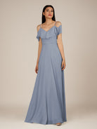 KissDress-Junessa Twilight A Line Off the Shoulder Chiffon Long Bridesmaid Dress with Ruffles