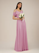 KissDress-Junessa Vintage Mauve A Line Off the Shoulder Chiffon Long Bridesmaid Dress with Ruffles