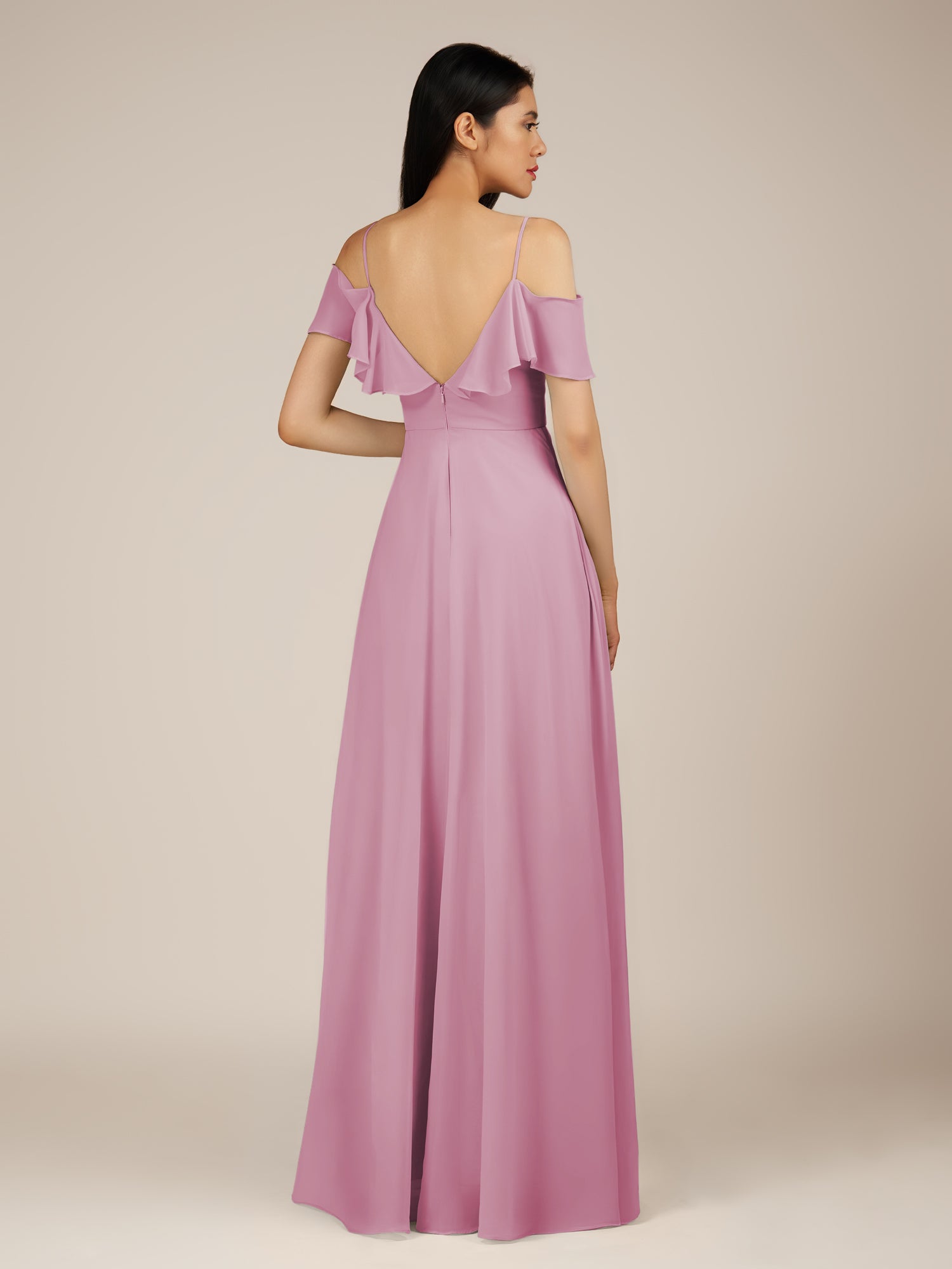 KissDress-Junessa Vintage Mauve A Line Off the Shoulder Chiffon Long Bridesmaid Dress with Ruffles