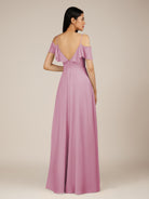 KissDress-Junessa Vintage Mauve A Line Off the Shoulder Chiffon Long Bridesmaid Dress with Ruffles