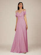 KissDress-Junessa Vintage Mauve A Line Off the Shoulder Chiffon Long Bridesmaid Dress with Ruffles