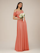 KissDress-Junessa Wild Rose A Line Off the Shoulder Chiffon Long Bridesmaid Dress with Ruffles