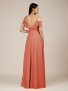 KissDress-Junessa Wild Rose A Line Off the Shoulder Chiffon Long Bridesmaid Dress with Ruffles